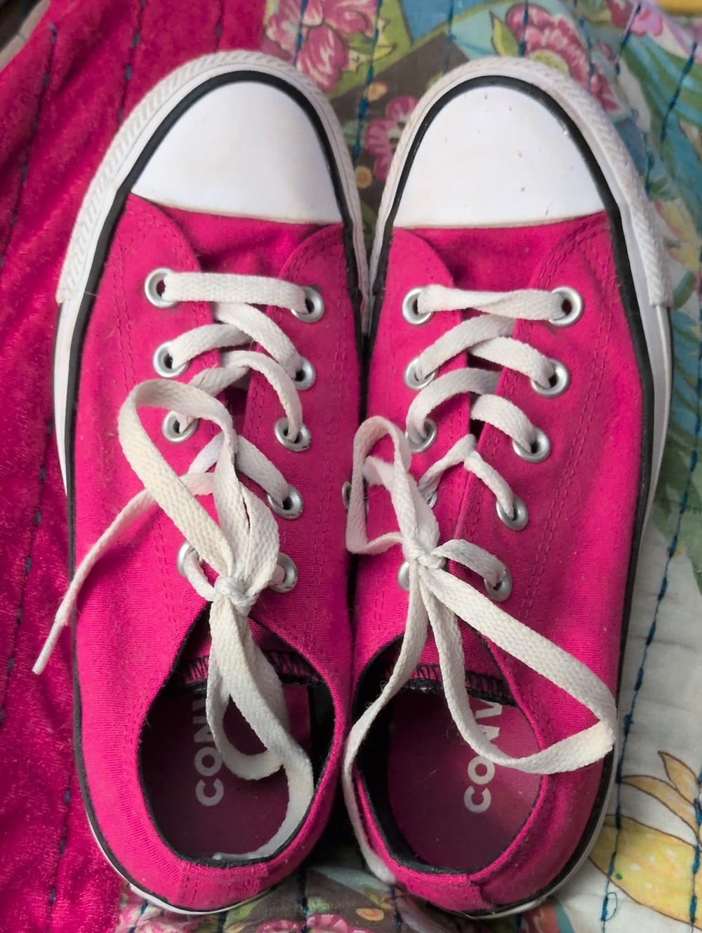 Converse Bright Pink Low-Top Canvas Sneakers with White Accents